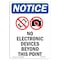 Signmission OSHA Notice, 7" Height, No Electronic Devices Sign With Symbol, 7" X 5", Portrait OS-NS-D-57-V-14502 - alternate 1